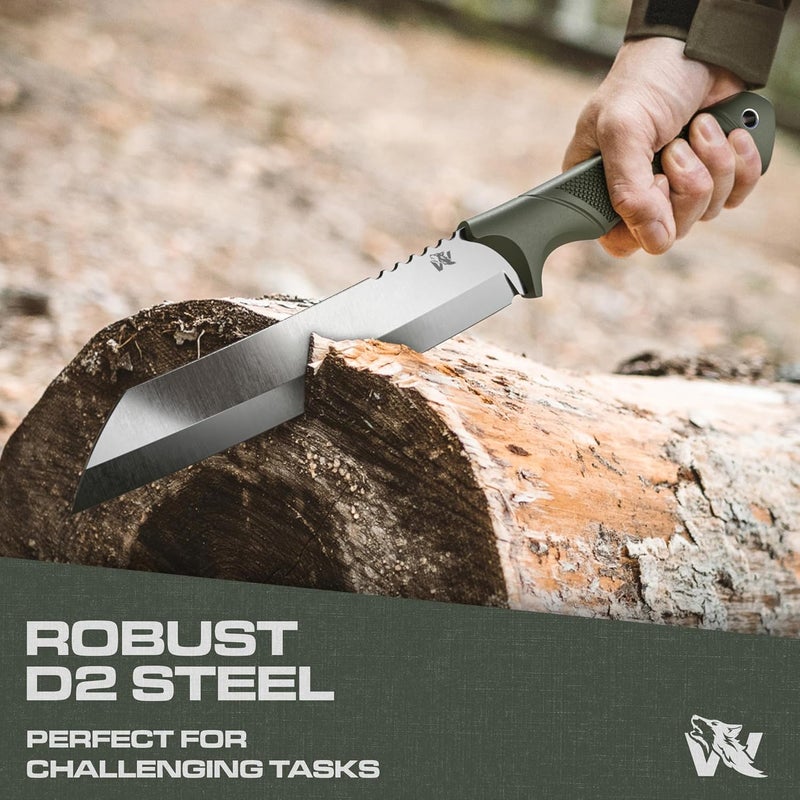 ODENWOLF W Machete - Survival Machete Full Tang with Sheath - Strong D2 Steel Knife Machete for Cutting Trees, for Yard Work, and for Bushcrafting and Big Tactical Knife with TPE-Handle - Image 2